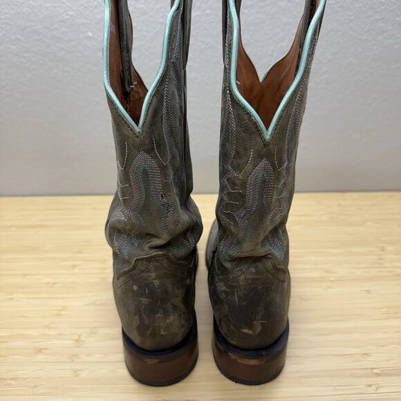 Dan Post Women's 6.5 Distressed Leather Western Boots Square Toe Teal Flame - Picture 6 of 7